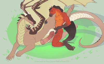 Mudwing Mounted (Wings_of_Fire)
art by proann
Keywords: wings_of_fire;mudwing;dragon;feral;furry;equine;horse;anthro;male;M/M;penis;from_behind;anal;proann