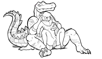Croc and Rabbit
art by puppenstein
Keywords: crocodilian;crocodile;furry;rabbit;male;female;anthro;breasts;M/F;penis;reverse_cowgirl;vaginal_penetration;puppenstein