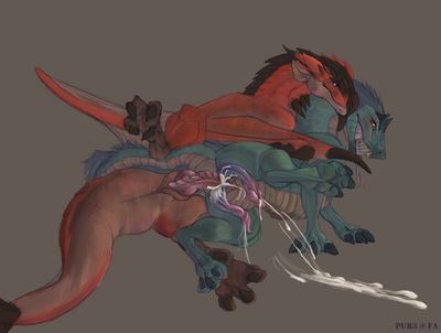 Rathalos and Tobi-Kadachi Having Sex
art by pur3
Keywords: videogame;monster_hunter;dragon;wyvern;rathalos;tobi-kadachi;male;feral;M/M;penis;hemipenis;spoons;cloacal_penetration;ejaculation;orgasm;spooge;pur3