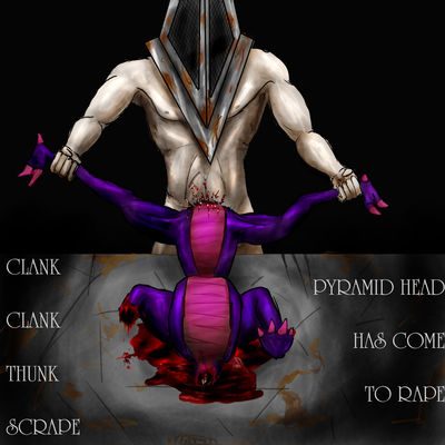 Pyramid Head and Cynder Meme
unknown artist
Keywords: videogame;spyro_the_dragon;silent_hill;dragoness;cynder;pyramid_head;male;female;anthro;M/F;missionary;gore;necro;humor;meme;spooge
