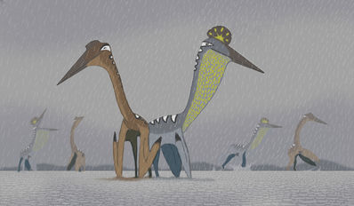 Quetzalcoathlus Mating in the Rain
art by allotyrannosaurus
Keywords: dinosaur;pterodactyl;quetzalcoathlus;male;female;feral;M/F;from_behind;allotyrannosaurus