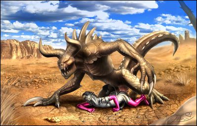 Kaeldu and Deathclaw
art by quillu
Keywords: videogame;fallout;reptile;lizard;deathclaw;furry;equine;zebra;anthro;male;M/M;penis;anal;spooge;quillu