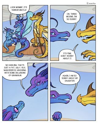 Silkwing and Hivewing (Wings_of_Fire)
art by ququshkas
Keywords: comic;wings_of_fire;hiveing;silkwing;dragon;dragoness;male;female;feral;humor;non-adult;ququshkas