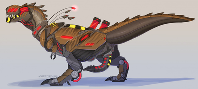 M3CHA-REX
art by qwertydragon
Keywords: dinosaur;theropod;tyrannosaurus_rex;trex;robot;feral;anthro;male;solo;penis;qwertydragon