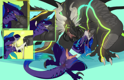 Amp Servicing Rahkvi
art by qwertydragon
Keywords: dragon;feral;male;M/M;penis;hemipenis;oral;closeup;spooge;qwertydragon