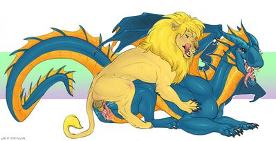 Lion Mating With A Dragoness
art by qwertydragon
Keywords: dragoness;furry;feline;lion;male;female;feral;M/F;penis;from_behind;vaginal_penetration;spooge;qwertydragon