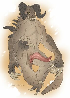 Deathclaw
art by qwertydragon
Keywords: videogame;fallout;reptile;lizard;deathclaw;male;feral;solo;penis;qwertydragon