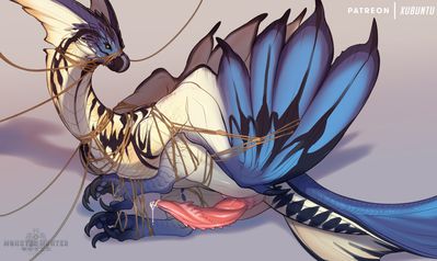 Legiana
art by qwertydragon
Keywords: videogame;monster_hunter;dragon;wyvern;legiana;male;bondage;solo;penis;spooge;qwertydragon