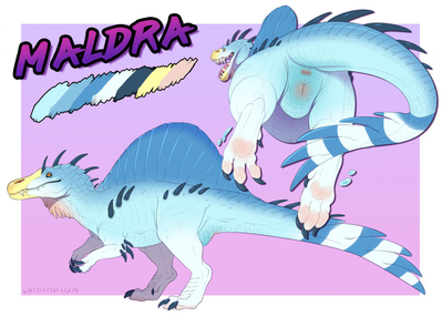 Maldra the Spinosaur Reference
art by qwertydragon
Keywords: dinosaur;theropod;spinosaurus;female;feral;solo;vagina;reference;qwertydragon