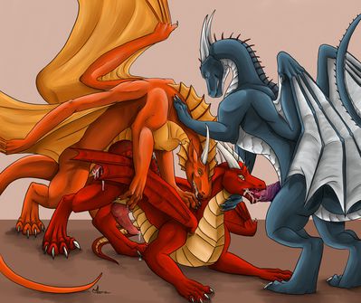 Dragon Sexing
art by raitsh
Keywords: dragon;male;feral;M/M;penis;anal;threeway;spitroast;oral;spooge;raitsh