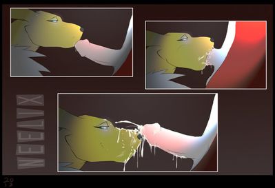 Renamon Blowjob
art by neelix
Keywords: anime;digimon;dragon;furry;canine;fox;renamon;guilmon;male;female;anthro;M/F;penis;oral;spooge;closeup;neelix