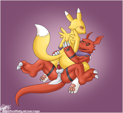 Renamon and Guilmon Mating 1
art by rapps
Keywords: anime;digimon;dragon;furry;canine;fox;renamon;guilmon;male;female;anthro;breasts;M/F;penis;cowgirl;vaginal_penetration;rapps