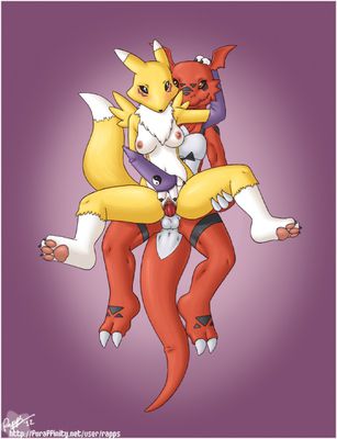 Renamon and Guilmon Mating 2
art by rapps
Keywords: anime;digimon;dragon;furry;canine;fox;renamon;guilmon;male;female;anthro;breasts;M/F;penis;cowgirl;vaginal_penetration;spread;rapps