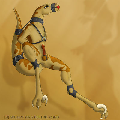 Raptor Bondage
art by spotty_the_cheetah
Keywords: dinosaur;theropod;raptor;male;feral;anthro;solo;penis;bondage;spotty_the_cheetah