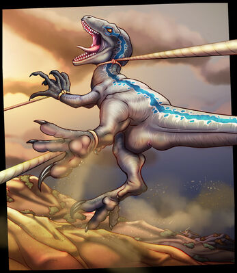 Blue Caught
art by raptorroper
Keywords: jurassic_world;dinosaur;theropod;raptor;deinonychus;blue;female;feral;solo;bondage;cloaca;raptorroper