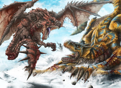 Rathalos vs Tigrex
art by hectorherrera
Keywords: videogame;monster_hunter;dragon;wyvern;rathalos;tigrex;male;feral;solo;non-adult;hectorherrera