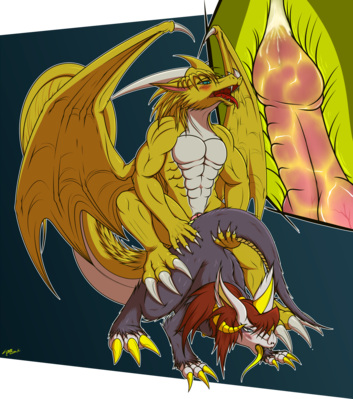 Arry x Arren
art by razor-z
Keywords: dragon;dragoness;male;female;anthro;breasts;M/F;penis;from_behind;vaginal_penetration;internal;spooge;razor-z