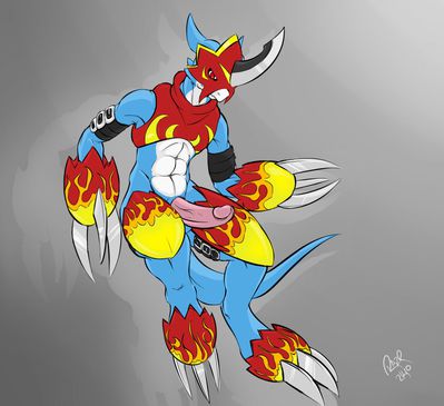 Flamey
art by razr
Keywords: anime;digimon;dragon;flamedramon;male;anthro;solo;penis;razr