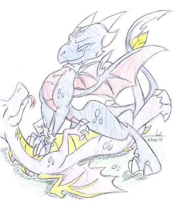 Cynder Rides Spyro
art by razzek
Keywords: videogame;spyro_the_dragon;spyro;cynder;dragon;dragoness;male;female;anthro;M/F;cowgirl;razzek