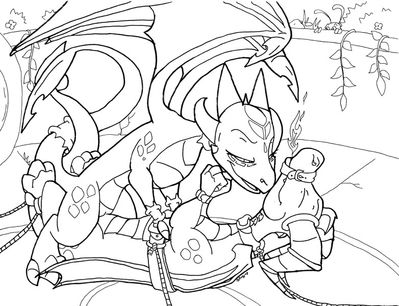 Spyro Bound and Ridden
art by razzek
Keywords: videogame;spyro_the_dragon;spyro;cynder;dragon;dragoness;male;female;anthro;M/F;cowgirl;bondage;razzek