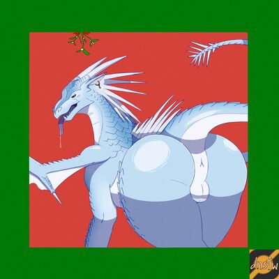 Winter Mistletoe (Wings_of_Fire)
art by reallydarkandwindie
Keywords: wings_of_fire;winter;icewing;dragon;male;feral;solo;suggestive;presenting;reallydarkandwindie