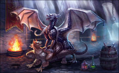 Dominant
art by red-izak
Keywords: dragon;gryphon;male;female;feral;M/F;from_behind;red-izak