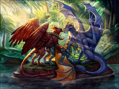 Jungle Fever
art by red-izak
Keywords: dragon;dragoness;gryphon;male;female;herm;multi;feral;M/F;threeway;spitroast;penis;from_behind;oral;vaginal_penetration;spooge;red-izak