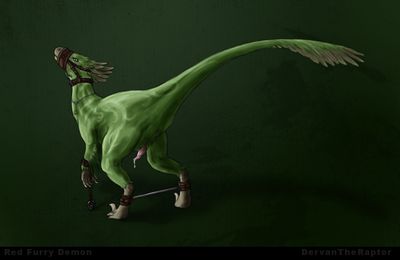 Bound Raptor
art by red_furry_demon
Keywords: dinosaur;theropod;raptor;male;anthro;feral;bondage;solo;penis;spooge;red_furry_demon