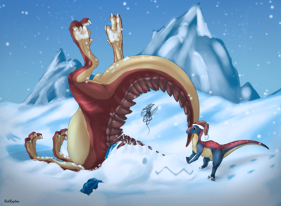 Winter Again
art by redraptor16
Keywords: dinosaur;theropod;raptor;deinonychus;male;feral;solo;humor;non-adult;redraptor16