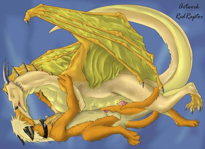 Dragon and Wolf
art by redraptor16
Keywords: dragon;feral;furry;canine;wolf;anthro;male;M/M;penis;suggestive;redraptor16