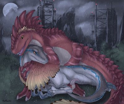Red and Blue
art by redraptor16
Keywords: jurassic_world;dinosaur;theropod;raptor;deinonychus;blue;male;female;feral;M/F;romance;non-adult;redraptor16