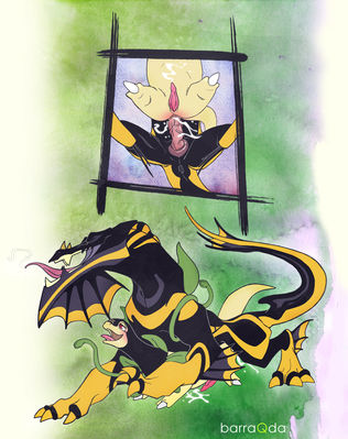 Release The Dragon
art by barraqda
Keywords: anime;pokemon;dragon_drive;dragon;bayleef;beau;male;anthro;M/M;penis;from_behind;anal;spooge;closeup;barraqda