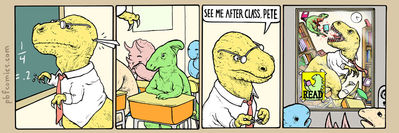 Rex Teacher
art by pbfcomics
Keywords: comic;dinosaur;theropod;tyrannosaurus_rex;trex;ceratopsid;triceratops;hadrosaur;parasaurolophus;male;anthro;humor;non-adult;pbfcomics