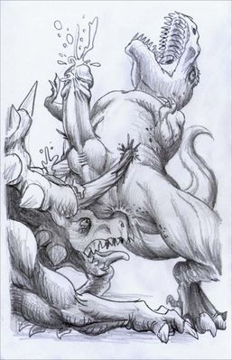 Rex-Trike Anal Surprise
unknown artist
Keywords: dinosaur;theropod;tyrannosaurus_rex;trex;ceratopsid;triceratops;male;female;anthro;M/F;gore;penis;dildo;anal;masturbation;ejaculation;orgasm;spooge