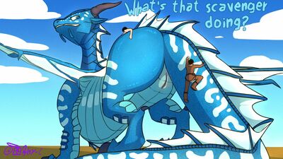 Tsunami and Scavengers (Wings_of_Fire)
art by rhy-c
Keywords: beast;wings_of_fire;seawing;dragoness;tsunami;human;man;male;female;feral;M/F;solo;vagina;suggestive;rhy-c