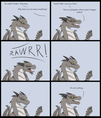 Embracing Technology
art by rimentus
Keywords: comic;dragon;male;feral;solo;humor;non-adult;rimentus