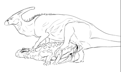 Parasaurolophus and Ankylosaur
art by rokotukwesaba
Keywords: dinosaur;hadrosaur;parasaurolophus;ankylosaurus;male;feral;M/M;penis;from_behind;anal;rokotukwesaba