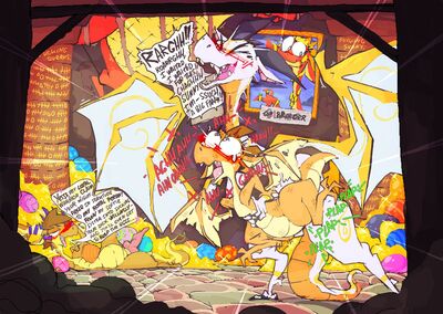 Qibli and Sunny 1 (Wings_of_Fire)
art by roksim
Keywords: wings_of_fire;sandwing;nightwing;hybrid;qibli;sunny;dragon;dragoness;male;female;feral;M/F;penis;from_behind;vaginal_penetration;spooge;roksim