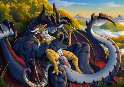 Herod and Mineva Mating
art by rollwulf
Keywords: dragon;dragoness;male;female;feral;M/F;penis;reverse_cowgirl;vaginal_penetration;spooge;rollwulf