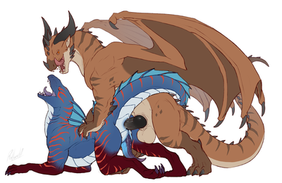 Lysander and Malfaren Having Sex
art by rollwulf
Keywords: dragon;male;feral;M/M;penis;from_behind;anal;rollwulf