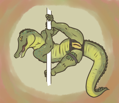 Scale Tease
art by romaine
Keywords: crocodilian;alligator;female;anthro;solo;poledance;vagina;romaine