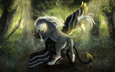 Unicorn Mounts A Gryphon
art by rufciu
Keywords: gryphon;furry;equine;unicorn;male;feral;M/M;penis;from_behind;anal;spooge;rufciu