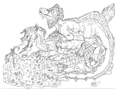 Baggi x Jaggi x Ludroth
art by ryshili
Keywords: videogame;monster_hunter;dragon;bird_wyvern;baggi;jaggi;ludroth;male;female;feral;M/F;penis;cowgirl;from_behind;double_penetration;vaginal_penetration;spooge;ryshili;anal;spooge;ryshili