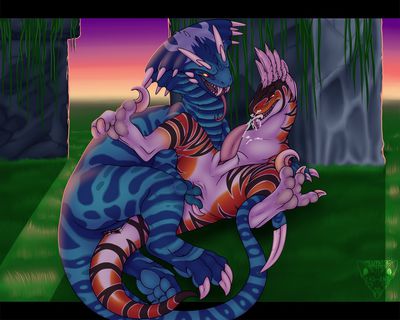 Talon and Vertigo
art by ryuuyouki
Keywords: videogame;primal_rage;talon;vertigo;dinosaur;theropod;raptor;dragoness;male;female;feral;M/F;penis;vagina;anal;masturbation;orgasm;ejaculation;facial;spooge;ryuuyouki