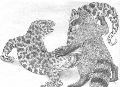 Gecko and Raccoon 2
art by sabretoothed_ermine
Keywords: lizard;gecko;furry;raccoon;male;feral;M/M;penis;hemipenis;from_behind;cloacal_penetration;spooge;sabretoothed_ermine