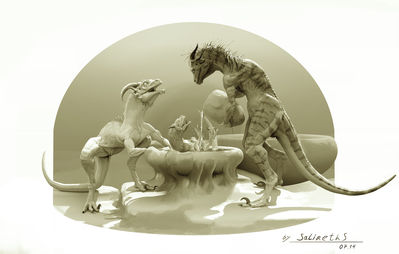 Raptor Family
art by salireths
Keywords: dinosaur;theropod;raptor;dragon;hybrid;male;female;hatchling;non-adult;salireths