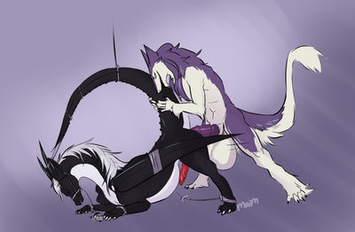 Dragon and Sergal
art by maim
Keywords: dragon;sergal;feral;male;M/M;penis;anal;from_behind;bondage;maim