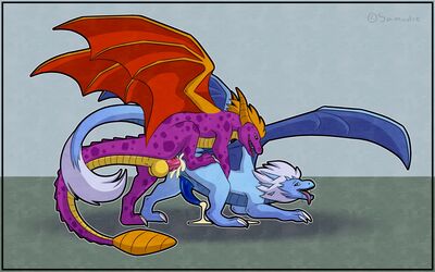Azymondias and Spyro (The_Dragon_Prince)
art by samudre
Keywords: videogame;spyro_the_dragon;the_dragon_prince;spyro;azymondias;dragon;male;feral;M/M;penis;from_behind;anal;ejaculation;spooge;samudre