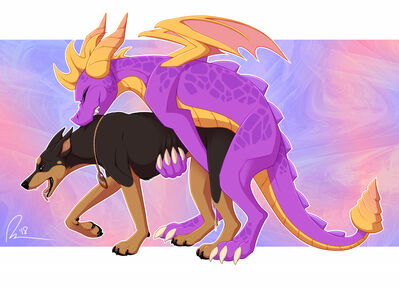 Spyro Mounts Dog
art by santanni
Keywords: videogame;spyro_the_dragon;dragon;furry;canine;dog;male;feral;M/M;penis;from_behind;anal;spooge;santanni