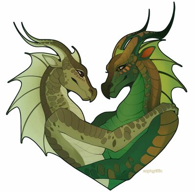 Sundew and Willow (Wings_of_Fire)
art by saphgriffin
Keywords: wings_of_fire;leafwing;sundew;willowdragoness;female;anthro;feral;lesbian;suggestive;romance;saphgriffin